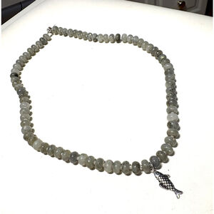 Handmade Artisan One Of A Kind Labradorite Beaded Necklace Silver Fish Charm